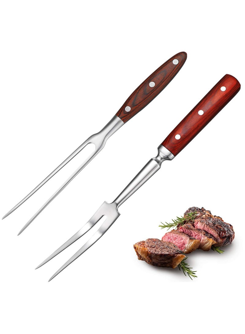 Stainless Steel Carving Fork Set with Wooden Handles, 2-Piece BBQ and Roasting Forks (12" and 14") for Grilling and Dinner Parties - Image 1