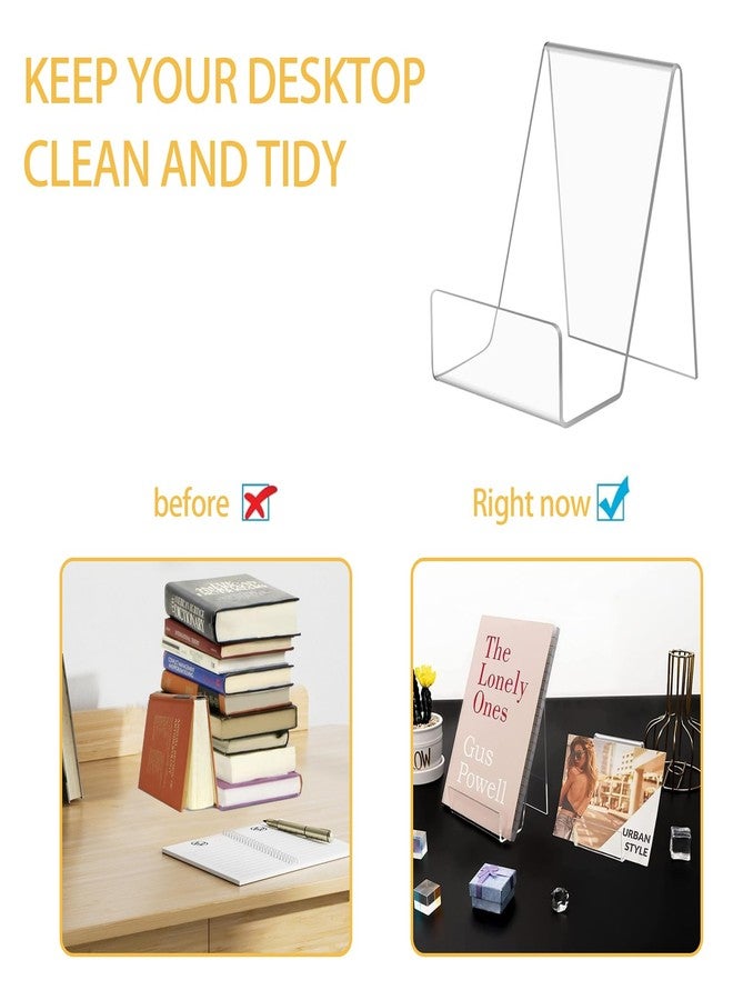 JIELUO 8 PCS Acrylic Book Display Stand Clear Easel with Ledge Tablet Holder for Displaying Books, Pictures, Notebooks, CDs, Artworks, etc (Small) - Image 3