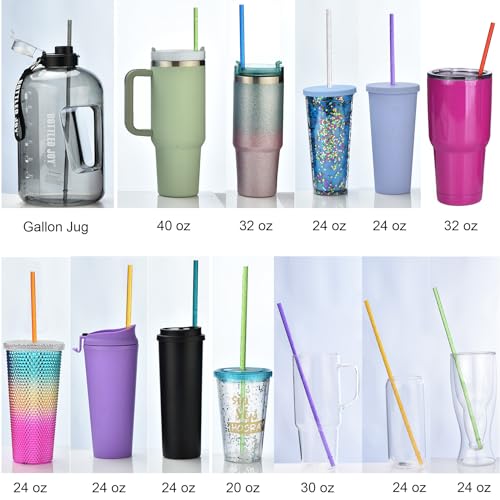 ALINK 12-Pack Reusable Glitter Straws, 13 inch Extra Long Hard Plastic Tumbler Straws for Stanley Cups, 64 oz 40 oz 32 oz Tumblers, Yeti, Mason Jar, Gallon Jug with Brush - Assroted Colored - Image 4