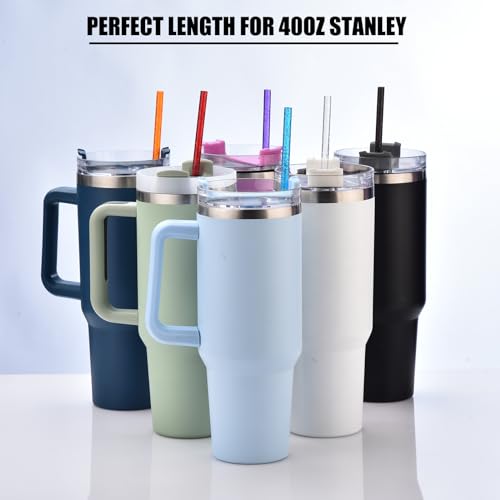 ALINK 12-Pack Reusable Glitter Straws, 13 inch Extra Long Hard Plastic Tumbler Straws for Stanley Cups, 64 oz 40 oz 32 oz Tumblers, Yeti, Mason Jar, Gallon Jug with Brush - Assroted Colored - Image 5