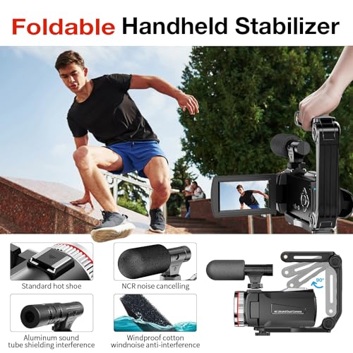 Dumjug 4K Video Camera Camcorder, 64MP UHD Vlogging Camera for YouTube, 21X Digital Zoom, 4K Camcorder for YouTube with External Microphone, Stabilizer, Remote, 2 Batteries, Remote, Memory Card - Image 5