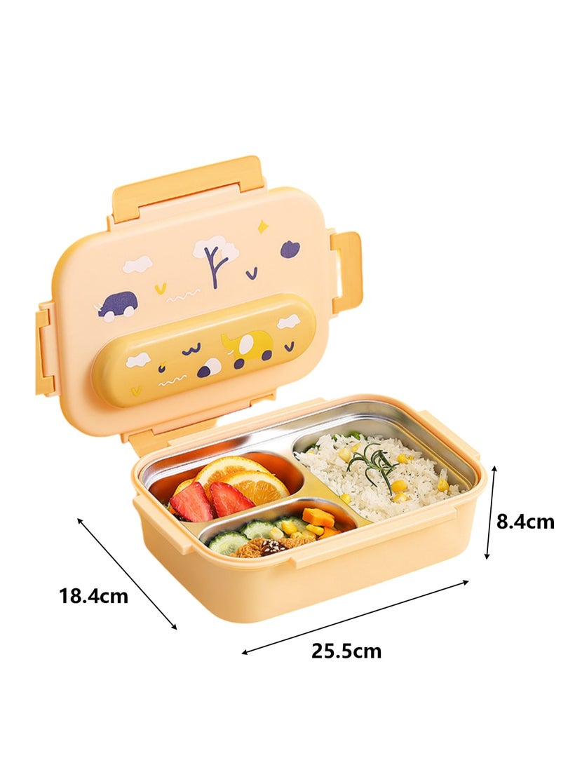 316 Stainless Steel Insulated Lunch Box Student Cute Compartment Lunch Box Office Worker Portable Lunch Box (Three Grid Yellow) - Image 2