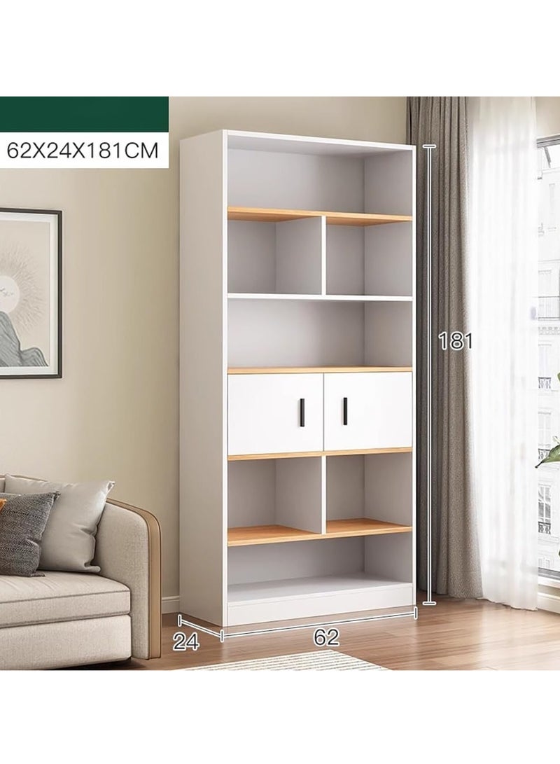 LEDIN 5 Tier Shelf Organizer with drawer and cabinet, Open Display Bookshelf, Decor Furniture for Home Office, Living Room, Bed Room (White, 181x62x24cm) - Image 2