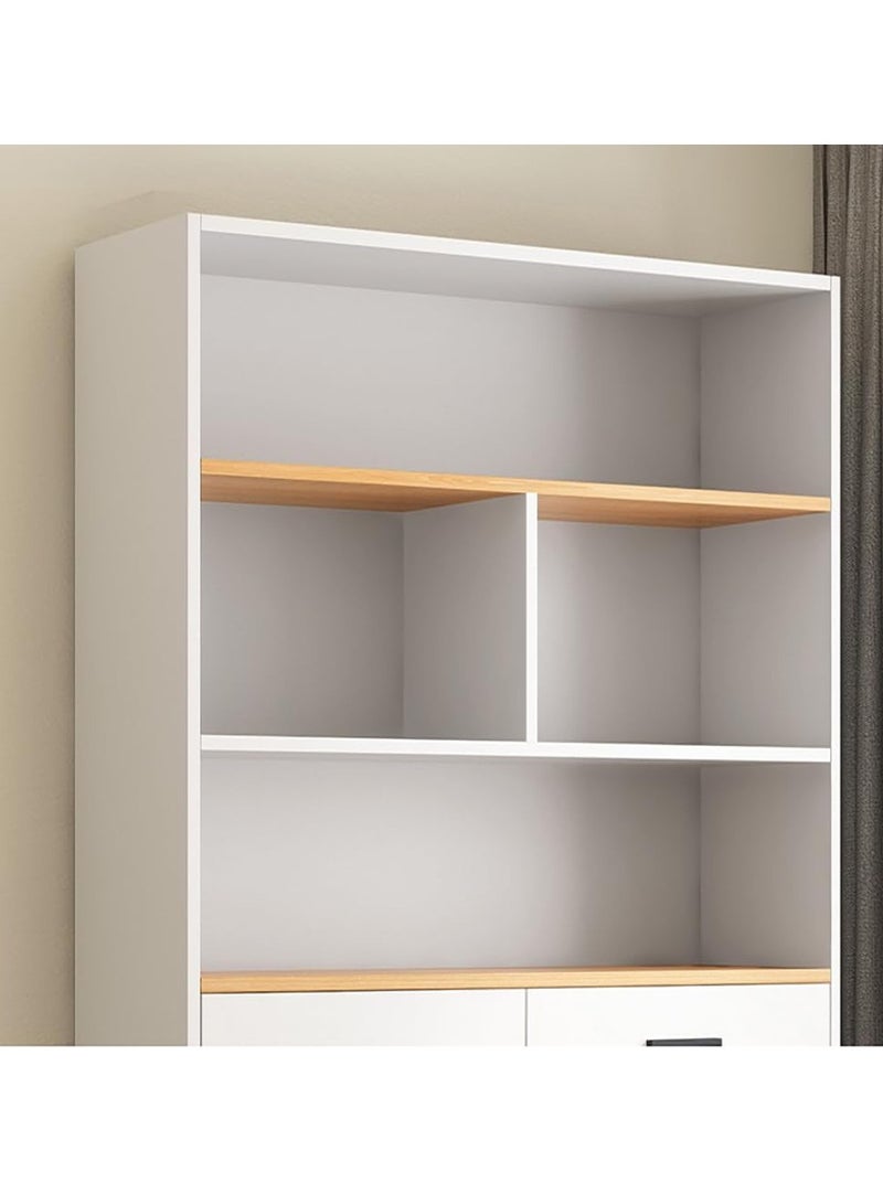 LEDIN 5 Tier Shelf Organizer with drawer and cabinet, Open Display Bookshelf, Decor Furniture for Home Office, Living Room, Bed Room (White, 181x62x24cm) - Image 3