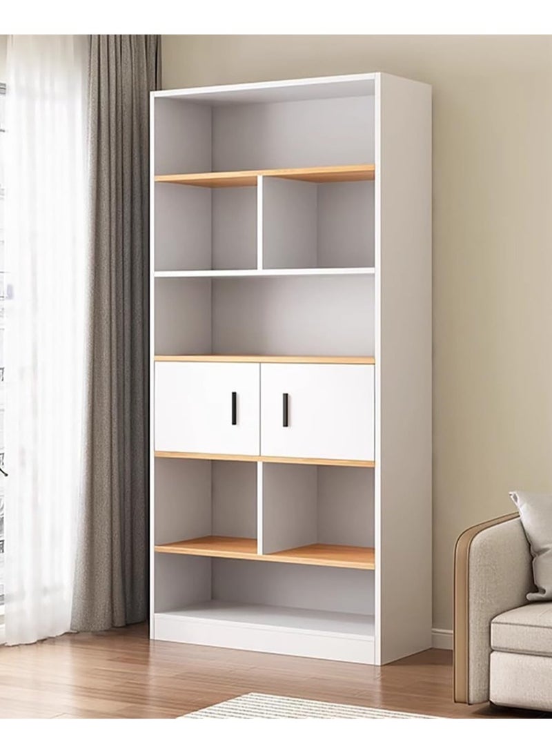 LEDIN 5 Tier Shelf Organizer with drawer and cabinet, Open Display Bookshelf, Decor Furniture for Home Office, Living Room, Bed Room (White, 181x62x24cm) - Image 1