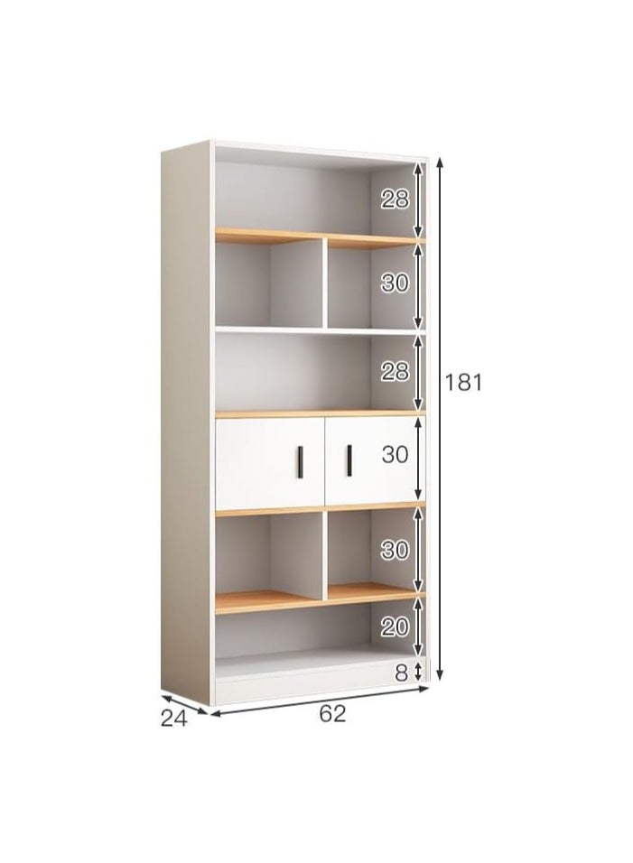 LEDIN 5 Tier Shelf Organizer with drawer and cabinet, Open Display Bookshelf, Decor Furniture for Home Office, Living Room, Bed Room (White, 181x62x24cm) - Image 5
