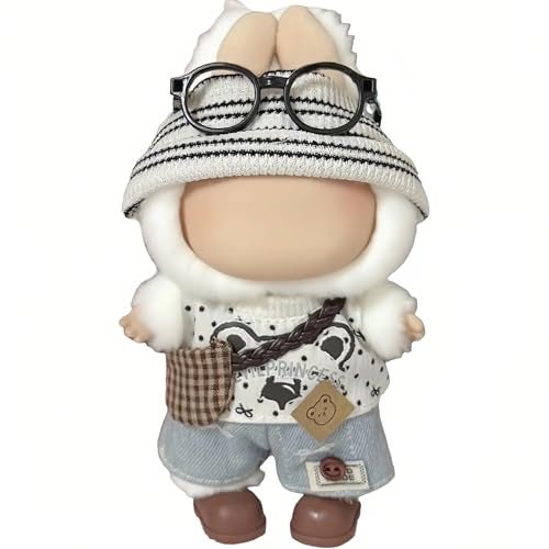 VVQUI 17cm Doll Clothes 6Piece Set Hat Overalls Shirt Backpack Glasses Shoes Cute and Premium Dolls Outfit Accessories White Bear - Image 1
