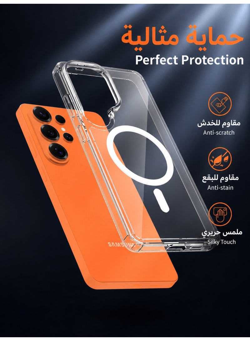 ORYXA Samsung Galaxy S26 Ultra Clear Case, 2-in-1 Magnetic Cover with Screen Protector, MagSafe Compatible, Anti-Yellowing Crystal Clear Shockproof Slim Back Cover with Reinforced Corners & Camera Protection for Galaxy S26 Ultra - Clear - Image 4
