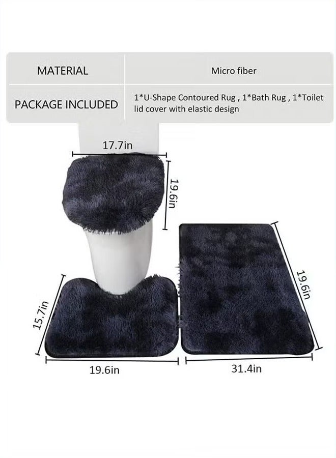oldlaiben Bathroom Rugs Set, Non-Slip Bath Rug Set 3 Piece, Washable Bathroom Mats,Absorbent Shaggy Rugs Super Soft U-Shaped Toilet Rug,Bathroom Carpets for Bathroom,Tub,Shower (Tie-Dye Grey)  - Image 2