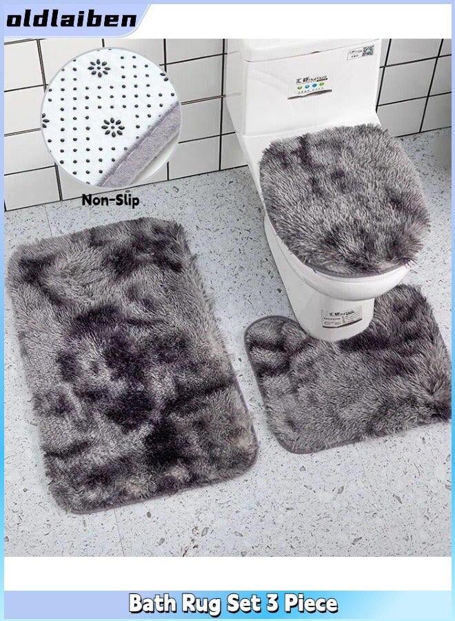 oldlaiben Bathroom Rugs Set, Non-Slip Bath Rug Set 3 Piece, Washable Bathroom Mats,Absorbent Shaggy Rugs Super Soft U-Shaped Toilet Rug,Bathroom Carpets for Bathroom,Tub,Shower (Tie-Dye Grey)  - Image 1