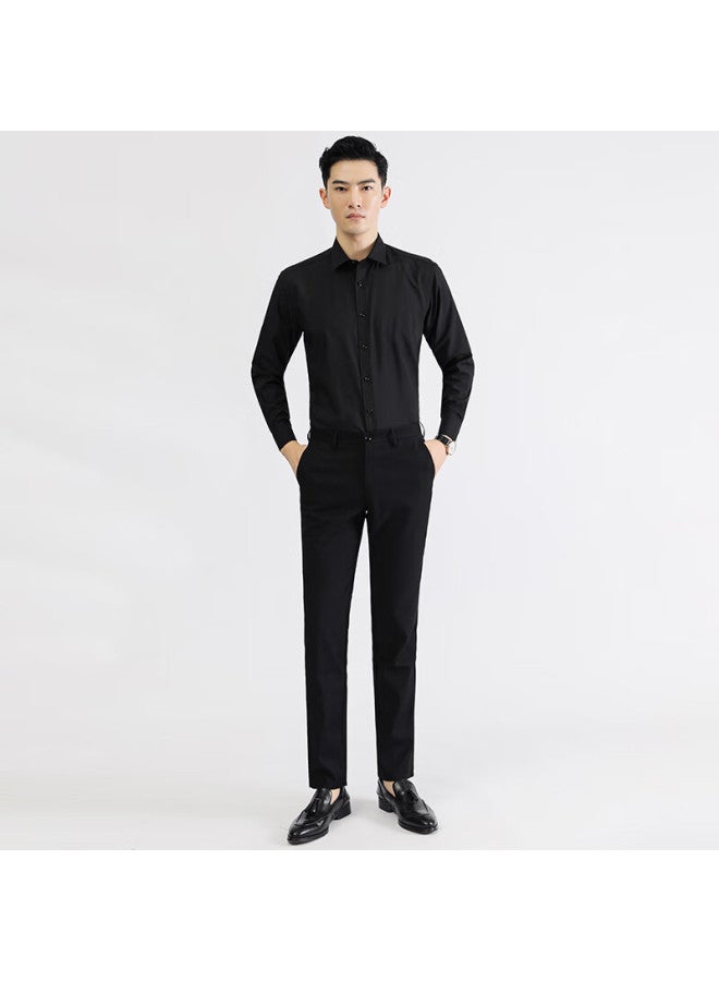 Ayoupang Elastic Wrinkle-resistant Long-sleeve Shirt, Business Wedding Groomsman Undershirt, White, Black, 3XL Recommended For 155-170 Ji - Image 5