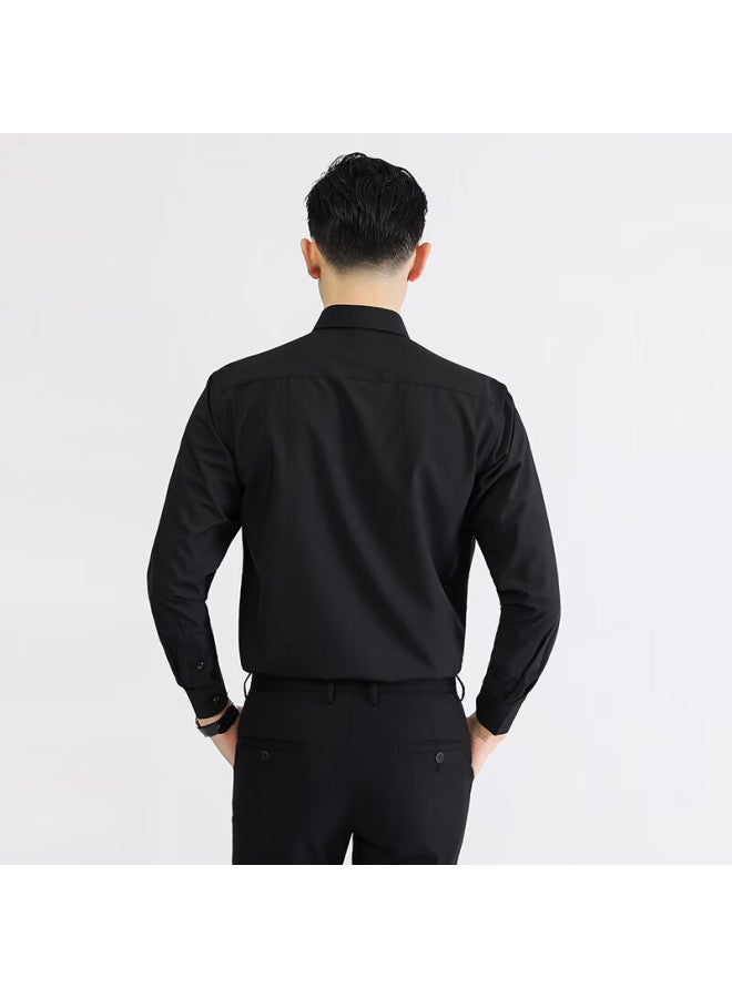 Ayoupang Elastic Wrinkle-resistant Long-sleeve Shirt, Business Wedding Groomsman Undershirt, White, Black, 3XL Recommended For 155-170 Ji - Image 1