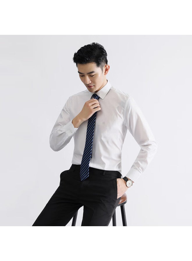 Ayoupang Elastic Wrinkle-resistant Long-sleeve Shirt, Business Wedding Groomsman Undershirt, White, Black, 3XL Recommended For 155-170 Ji - Image 2