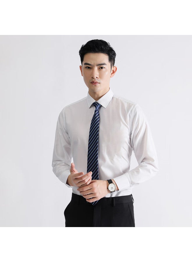 Ayoupang Elastic Wrinkle-resistant Long-sleeve Shirt, Business Wedding Groomsman Undershirt, White, Black, 3XL Recommended For 155-170 Ji - Image 3