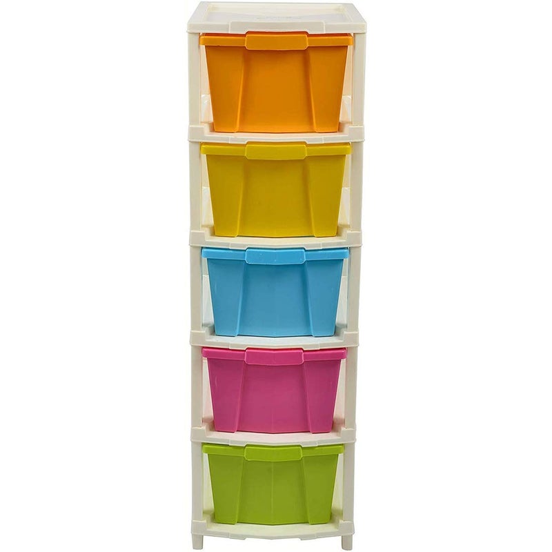 Joyful Studio 5 XLarge Plastic modular Drawer System for Home Office School Colour Multi with Red or Multi With Yellow Product Dimension when assembeled 31cmx39cmx98 cm - Image 5