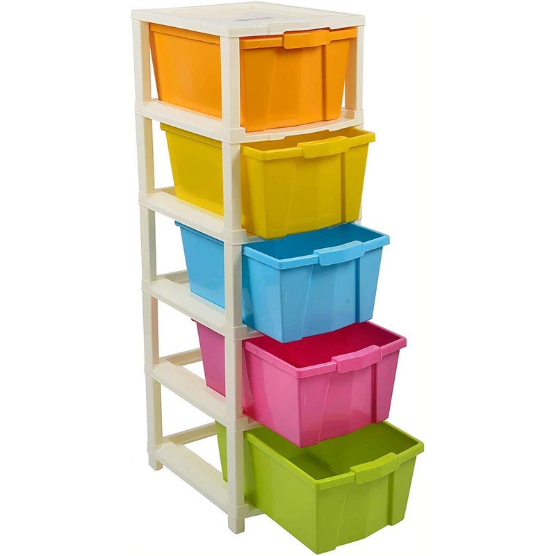 Joyful Studio 5 XLarge Plastic modular Drawer System for Home Office School Colour Multi with Red or Multi With Yellow Product Dimension when assembeled 31cmx39cmx98 cm - Image 3