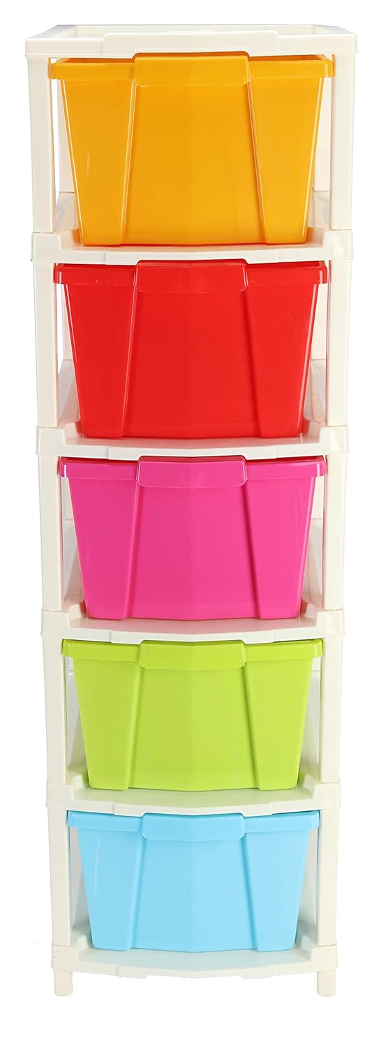 Joyful Studio 5 XLarge Plastic modular Drawer System for Home Office School Colour Multi with Red or Multi With Yellow Product Dimension when assembeled 31cmx39cmx98 cm - Image 4