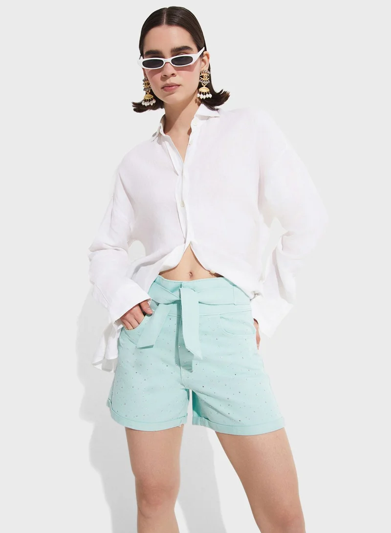 JUNE Tie Detail Shorts