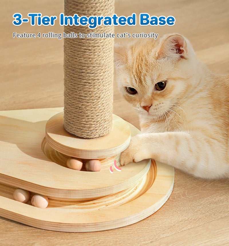 MADE 4 PETS Made4Pets Cat Scratching Post, Cat Self Groomer for Indoor Cats, Cloud Soft Perch for Rest, 17.5" Tall Natural Sisal Scratcher Cat Grooming Interactive Ball Track Toys for Small Cats Kittens - Image 5