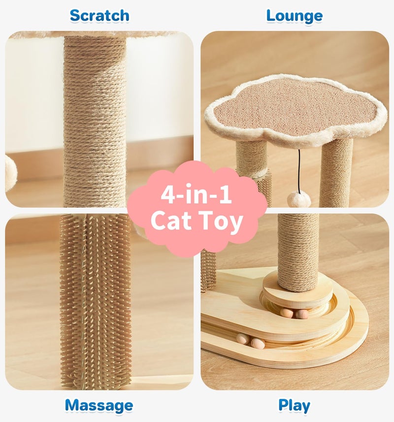 MADE 4 PETS Made4Pets Cat Scratching Post, Cat Self Groomer for Indoor Cats, Cloud Soft Perch for Rest, 17.5" Tall Natural Sisal Scratcher Cat Grooming Interactive Ball Track Toys for Small Cats Kittens - Image 3