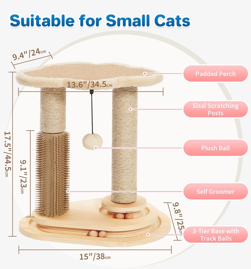 MADE 4 PETS Made4Pets Cat Scratching Post, Cat Self Groomer for Indoor Cats, Cloud Soft Perch for Rest, 17.5" Tall Natural Sisal Scratcher Cat Grooming Interactive Ball Track Toys for Small Cats Kittens - Image 2