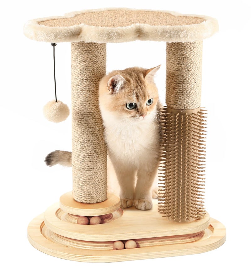 MADE 4 PETS Made4Pets Cat Scratching Post, Cat Self Groomer for Indoor Cats, Cloud Soft Perch for Rest, 17.5" Tall Natural Sisal Scratcher Cat Grooming Interactive Ball Track Toys for Small Cats Kittens - Image 1
