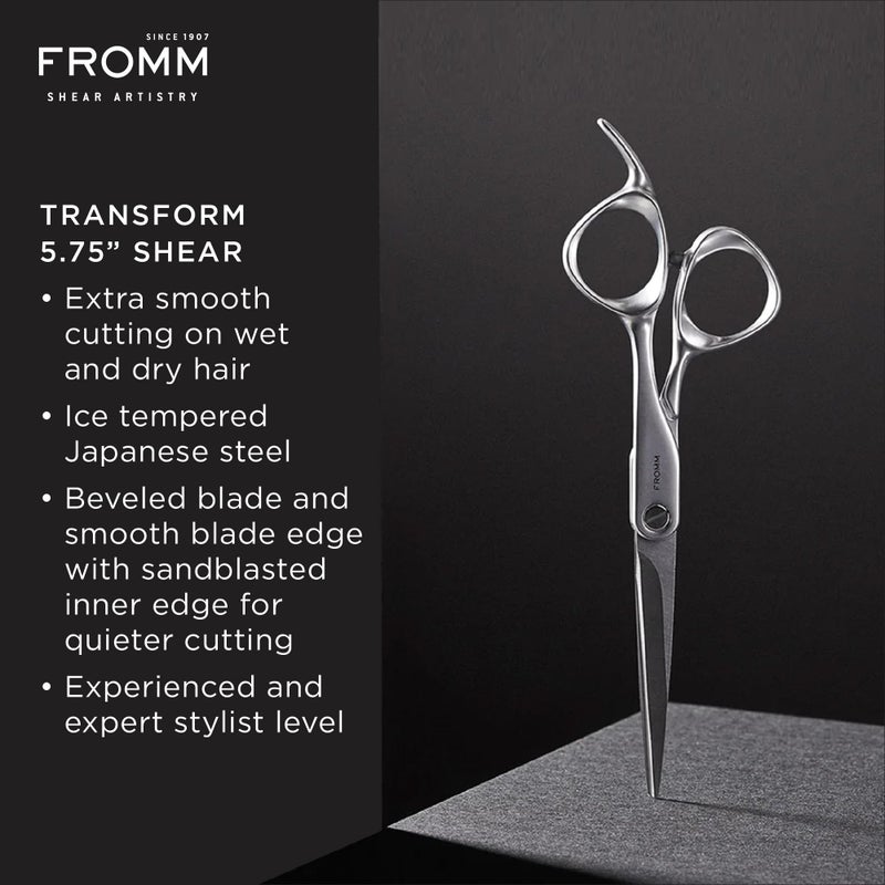 Fromm Professional Transform 5.75" Extra Smooth Hair Cutting Shears on Wet & Dry Hair in Matte Silver Japanese Steel Scissors with Beveled Blade for Experienced & Expert Stylists - Image 2