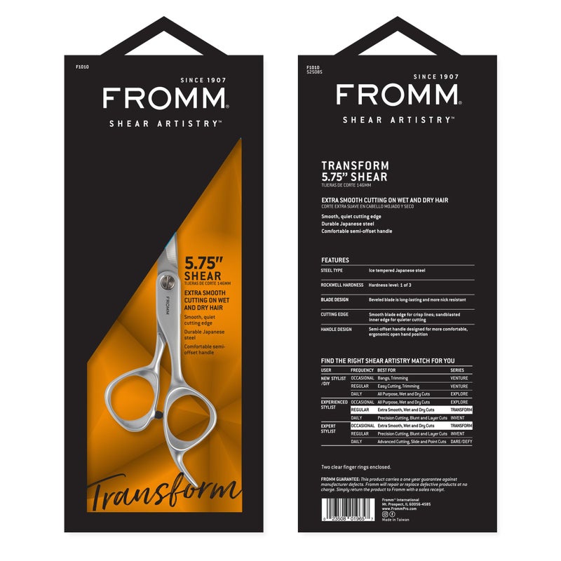 Fromm Professional Transform 5.75" Extra Smooth Hair Cutting Shears on Wet & Dry Hair in Matte Silver Japanese Steel Scissors with Beveled Blade for Experienced & Expert Stylists - Image 5