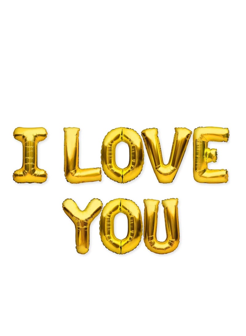 MARKQ I Love You Balloon Banner, 16 Inch Foil Letter Valentine’s Day Balloon Sign for Birthday Party Mother’s day Father’s day Marriage Proposal Wedding Anniversary Party Decorations & Supplies (Gold) - Image 1