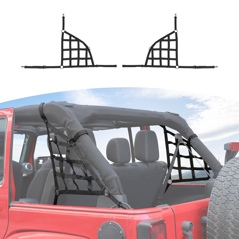 RTTCZ for Wrangler JK Mesh Cargo Side Net Trunk Side Net for Jeep Wrangler JK JKU 20072017 4Door Black Accessories 2pcs