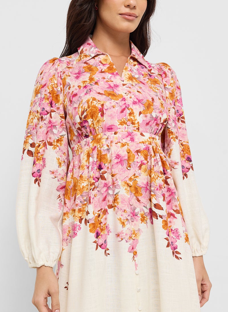 YAS Floral Printed Collar Neck Mini Dress - Image 3