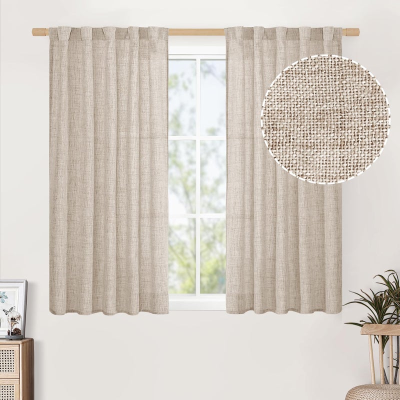 BGment Linen Curtains 45 Inch Length for Short Window  Light Filtering Textured Drapes for Bathroom Kitchen Bedroom Cafe Rod Pocket Ring Clips  2 Panels  42 Inch Wide Each Panel - Image 1