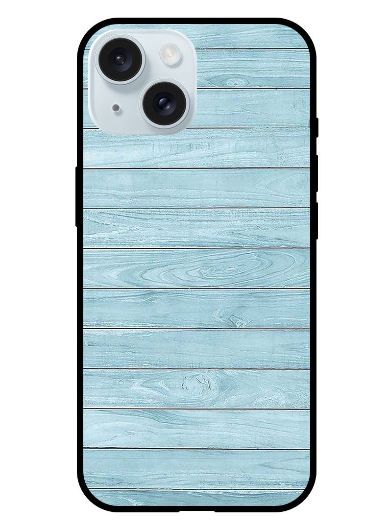 Theodor Protective Case Anti Scratch Shock Proof Bumper Cover For iPhone 15 Light Blue Wood - Image 1