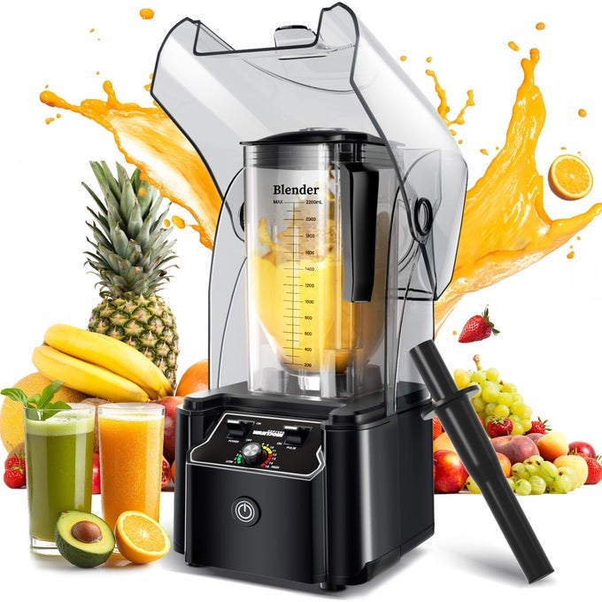PROFESSIONAL COMMERCIAL BLENDER WITH SHIELD QUIET SOUND ENCLOSURE 2200W INDUSTRIES STRONG AND QUIET PROFESSIONALGRADE POWER SELFCLEANING BLACK