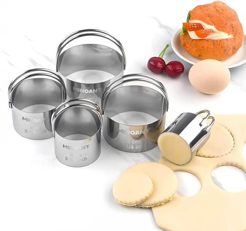 MINO ANT Round Cookie Cutters with Handle - Donut Hole Cookie Biscuit Cutter Set(5 Pieces/Set), Stainless Steel Circle Cutters Donut Cutter Mold Tool with Ring for Baking, Biscuits, Cakes, Sandwiches - Image 3