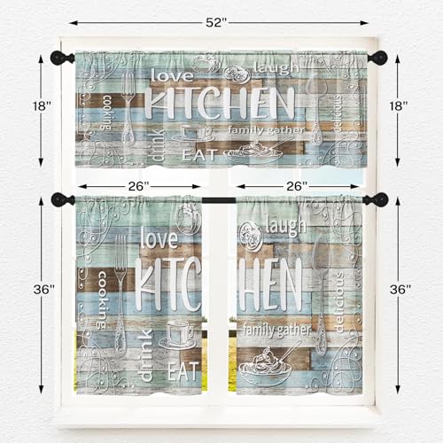 Tayney Farmhouse Chef White Kitchen Window Curtains Valance and Tier Set 36 Inch, Modern Doodle Vintage Wooden Art Rod Pocket Short Tier Curtain for Bathroom, Funny Cafe Drapes for Kitchen Decor - Image 4