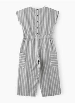 Jelliene Girls' Grey Striped Cotton Jumpsuit  - Image 2
