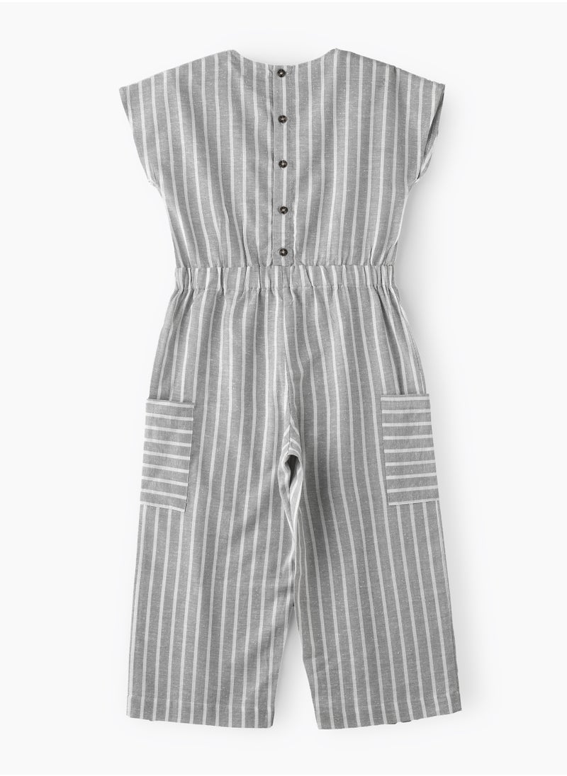 Jelliene Girls' Grey Striped Cotton Jumpsuit  - Image 2