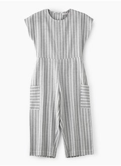 Jelliene Girls' Grey Striped Cotton Jumpsuit  - Image 1