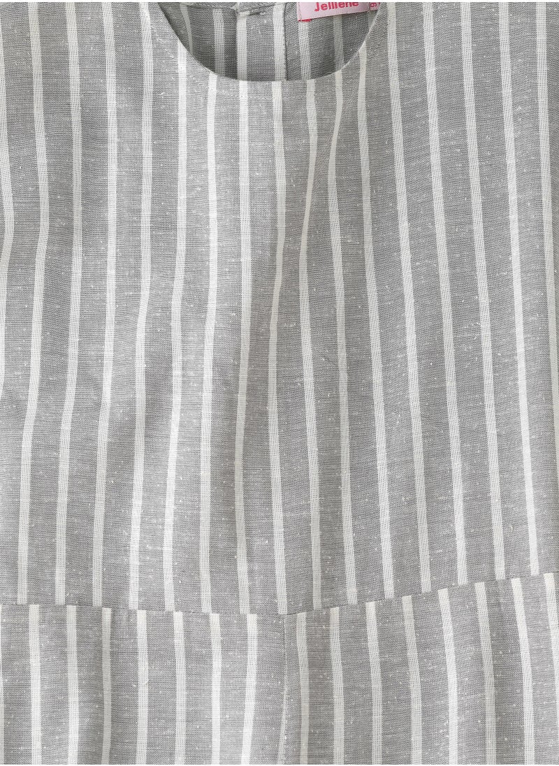 Jelliene Girls' Grey Striped Cotton Jumpsuit  - Image 3