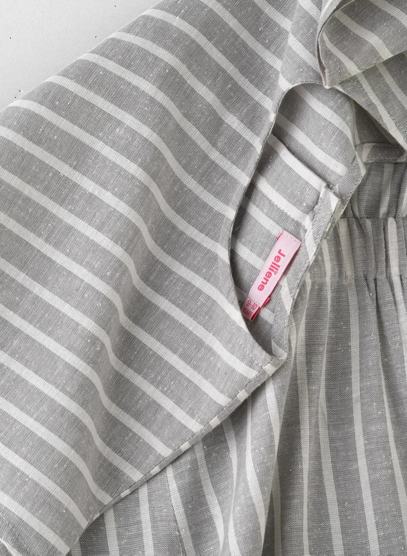 Jelliene Girls' Grey Striped Cotton Jumpsuit