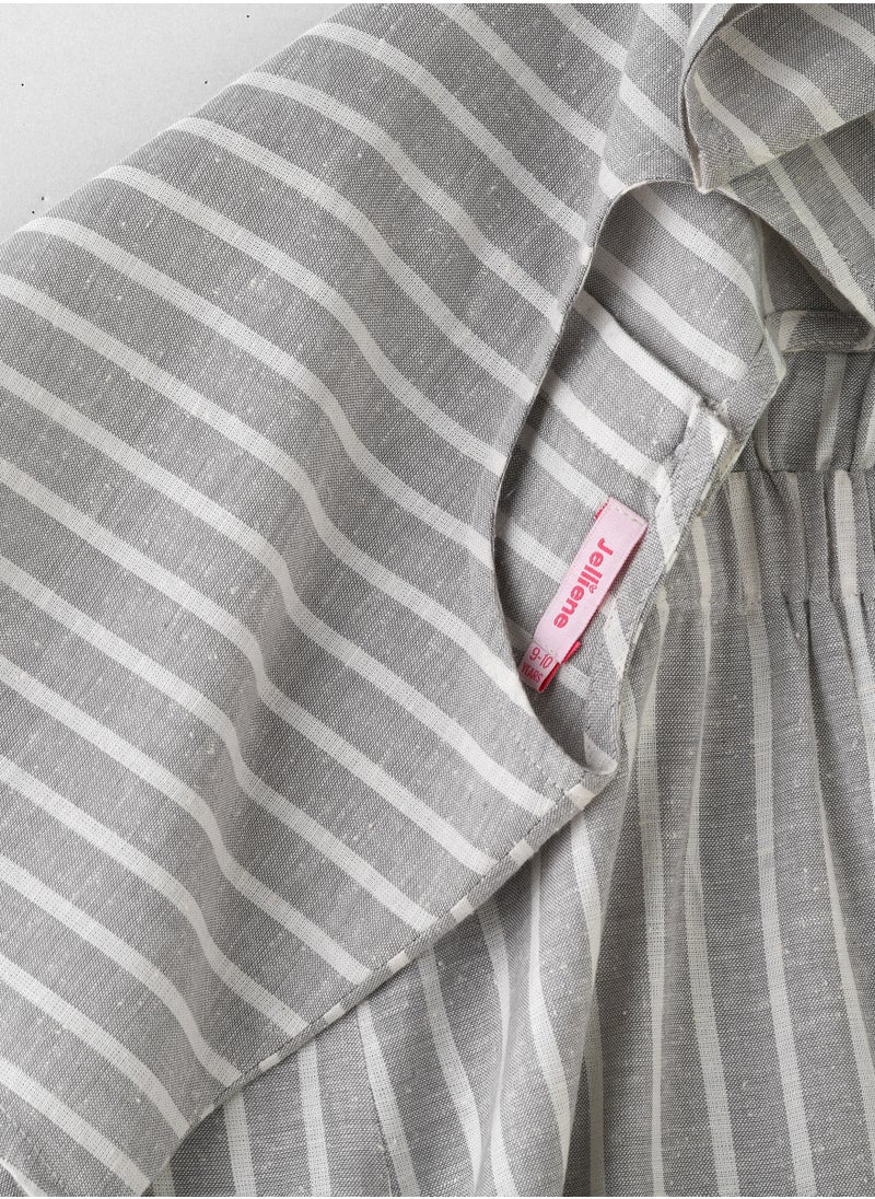 Jelliene Girls' Grey Striped Cotton Jumpsuit  - Image 4
