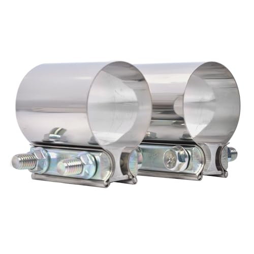 Elifecenter 2.5 inch Exhaust Clamps, 2 1/2 Inch Exhaust Lap Joint Butt Clamps, T304 Stainless Steel Band Clamp w/High Grade Bolts(2 Pieces) - Image 1