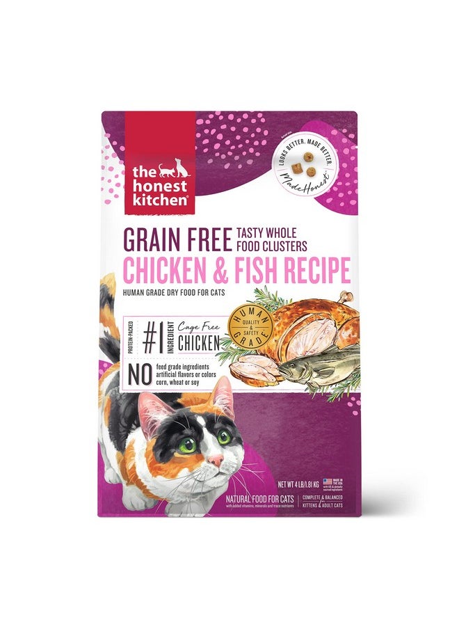 the honest kitchen - Whole Food Clusters Grain Free Chicken & Fish Dry Cat Food, 4 Lb Bag - Image 1