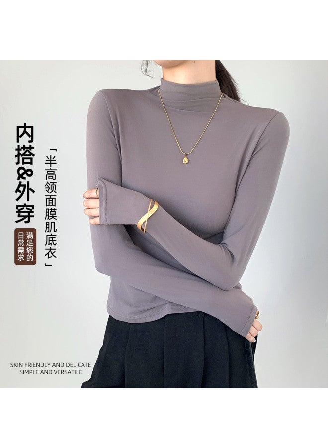 Modal Spring And Autumn Semi-High Neck Base Shirt Women, Simple Casual Inner Wear, High-End Long Sleeve Knitted Top, Fitted Women'S Top - Image 5
