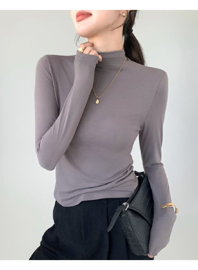 Modal Spring And Autumn Semi-High Neck Base Shirt Women, Simple Casual Inner Wear, High-End Long Sleeve Knitted Top, Fitted Women'S Top - Image 1