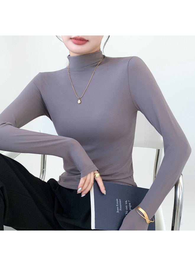Modal Spring And Autumn Semi-High Neck Base Shirt Women, Simple Casual Inner Wear, High-End Long Sleeve Knitted Top, Fitted Women'S Top - Image 2