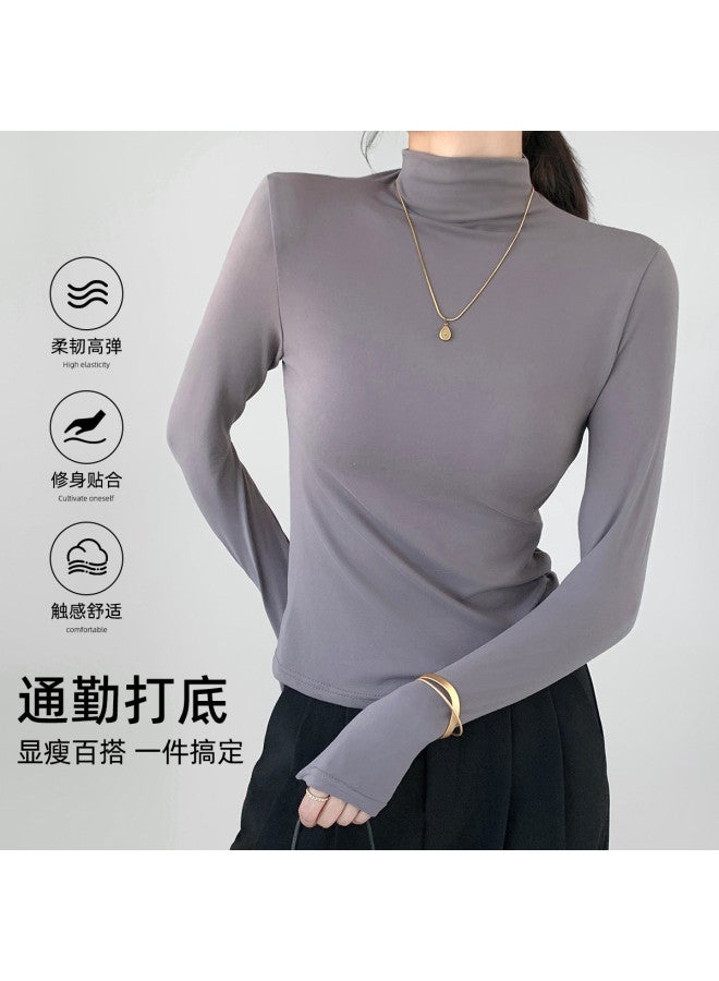 Modal Spring And Autumn Semi-High Neck Base Shirt Women, Simple Casual Inner Wear, High-End Long Sleeve Knitted Top, Fitted Women'S Top - Image 4