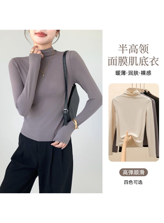 Modal Spring And Autumn Semi-High Neck Base Shirt Women, Simple Casual Inner Wear, High-End Long Sleeve Knitted Top, Fitted Women'S Top - Image 3