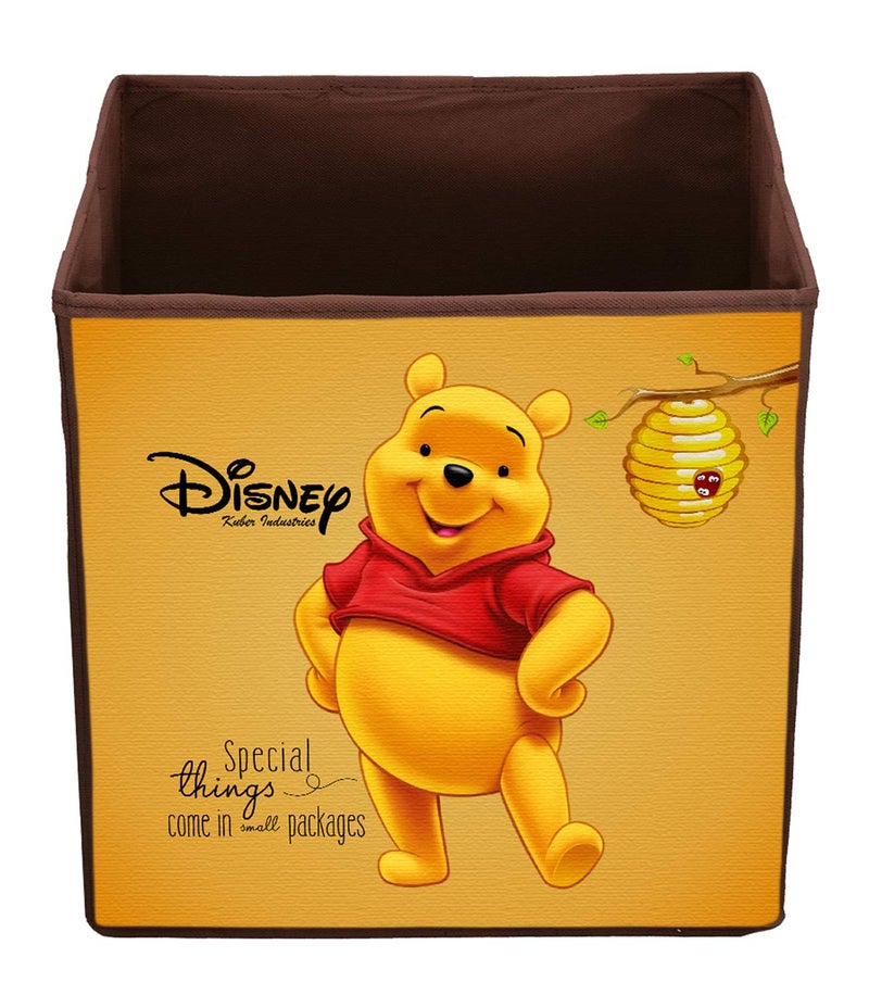 Kuber Industries Disney Winnie-The-Pooh Print Non Woven Fabric Square Foldable Wardrobe Organizer Cube Cloth Cover Storage Box with Handle (Large Size, Brown) - Image 1
